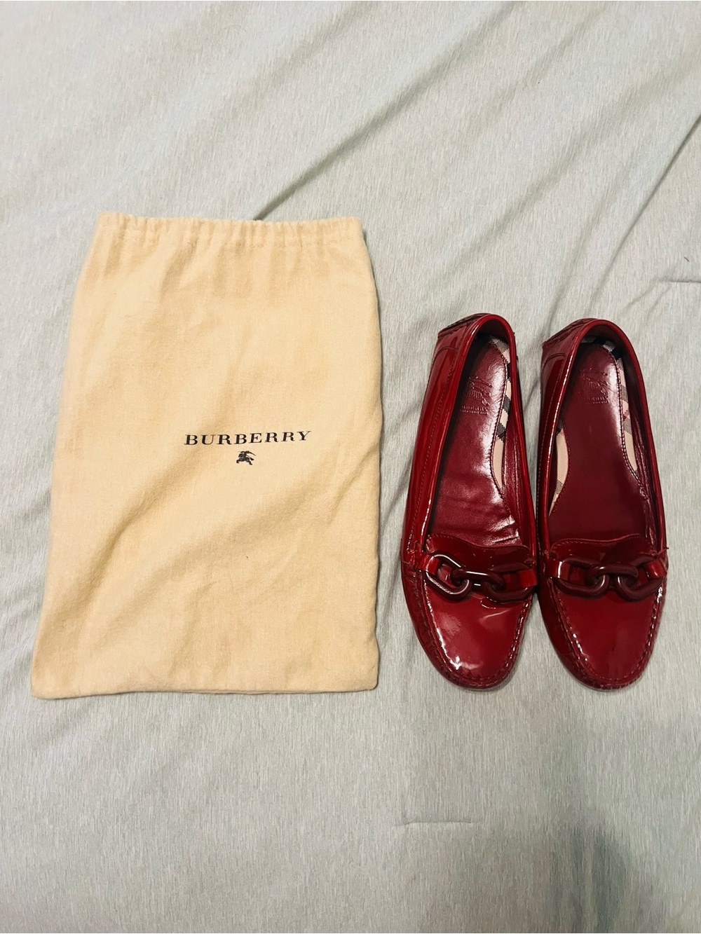 Burberry Women's Burgundy Patent Leather Loafers